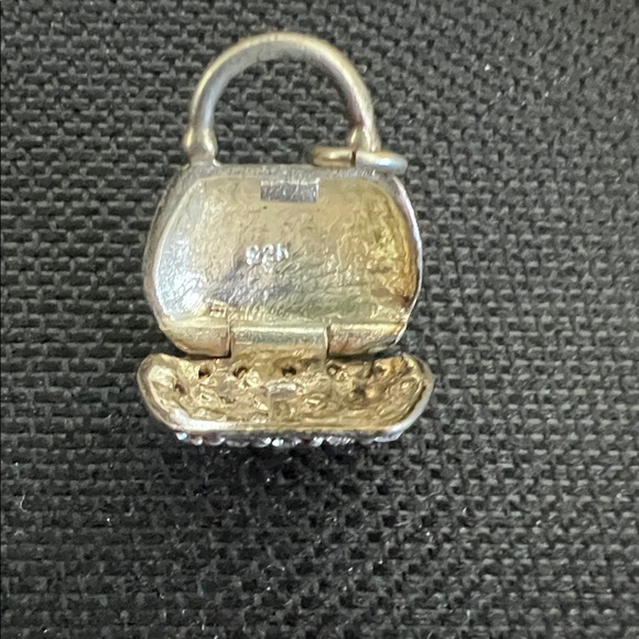 Vintage Sterling silver Cz. Embellished Silver Mini Bag Charm - Picture 3 of 3